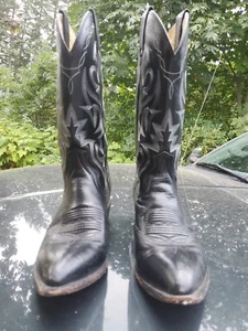 Men's VTG DAN POST Western Black Leather Cowboy Boots 2110 J Size 10.5D - Picture 1 of 5