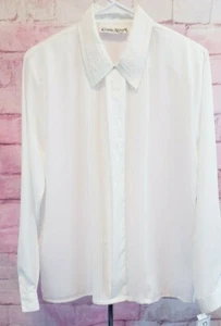 Claudia Richard Women Sheer Long Sleeve Blouse White Embroidered Sz 10 Vintage - Bild 1 von 12