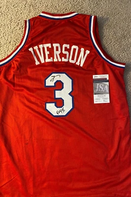 Custome 76ers Iverson Jersey with ROY 96 inscription JSA - Image 1 of 3