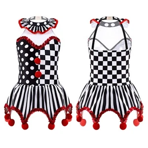Kids Girls Dress Roleplay Costume Dots Circus Joker Cosplay Sequins Dancewear - Picture 1 of 24