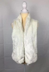 Mixit Faux Fur White Vest Coat Sz L Open Front Fitted Sleeveless Jacket Lined - Picture 1 of 3