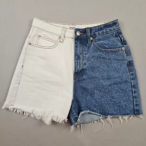 Princess Polly Shorts Womens Size 6 Blue White Zip Denim High Rise Cut Off #743 - Picture 1 of 13
