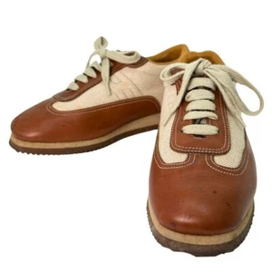 HERMES H logo quick sneakers Brown leather/canvas Women - Picture 1 of 8