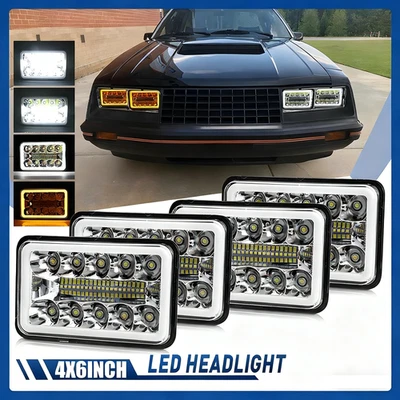 4x For Ford Mustang 1979-1986 DOT 4x6" Square LED Headlights Hi/Lo Beam With DRL Foto 1 de 4