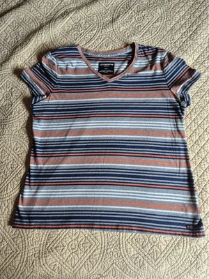 Camiseta deportiva para mujer Liz Claiborne XLP cuello en V azul naranja a rayas algodón Foto 1 de 4
