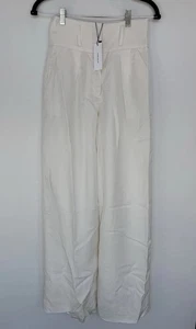 BNWT Linen Blend Karen Millen High Waist Wide Leg White Trousers 6 XS - Picture 1 of 7