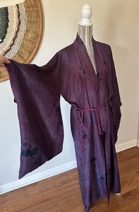 Kimono vintage anni 40 righe uccellini fiori taglia M/L - Foto 1 di 12