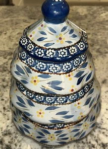 Temptations Bakeware Old World Blue Christmas Tree Four Tiered Canister Set - Picture 1 of 5
