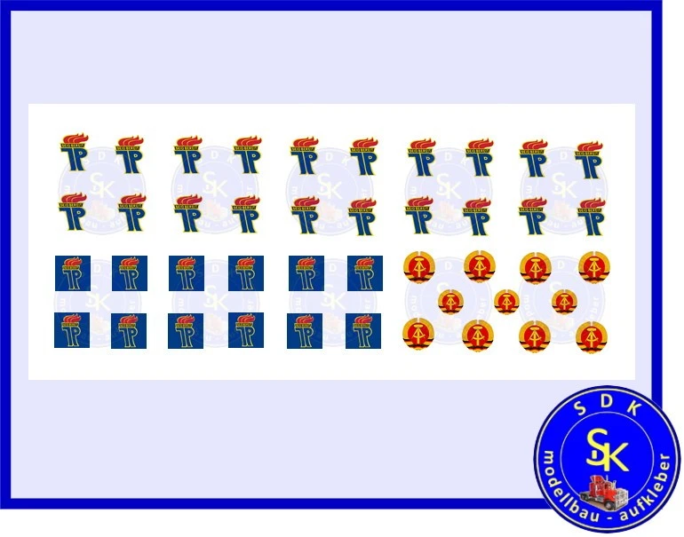 SDK-MODELLBAU-AUFKLEBER DDR Pioniereisenbahn Embleme Deutsche Reichsbahn Aufkleber Decals - Spur H0 1:87