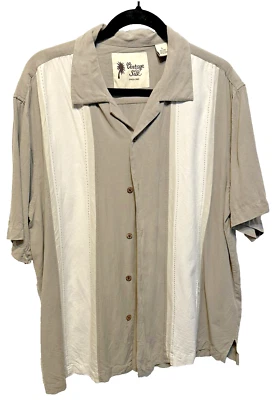 Camisa abotonada vintage de seda alrededor de 1969 100 % seda para hombre caqui/crema talla L Foto 1 de 4