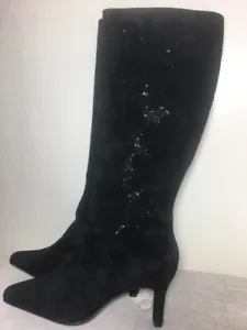 Diane Von Furstenberg Silk Assets Black Suede Beaded Sequin Boots Sz 11M NEW - Picture 1 of 12