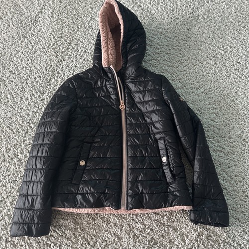 Michael Kors giacca tampone ragazza con cappuccio ragazze nera taglia 10 12