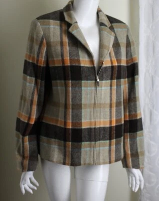 Chaqueta Blazer Jones New York Talla 10 Beige Naranja Azul Años 30 Tejida a Cuadros Lana Foto 1 de 4
