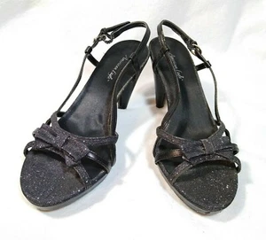 Womens size 6 Black Silver Sparkle Heels American Eagle 3.5in Tall Dressy - Picture 1 of 6