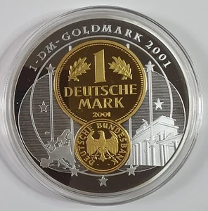 Gigant Medaille 70mm 10 Jahre Abschied von der DM - 1DM Goldmark 2001, PP - Bild 1 von 4