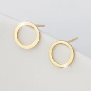 JNK 14K Solid Yellow Gold Circle Shape Stud a Pair of Earrings w/ Silicone plugs - Picture 1 of 2