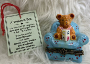 Treasure Box Hinged Memory Keepsakes Porcelain Bear Unisex Baby Hair Teeth