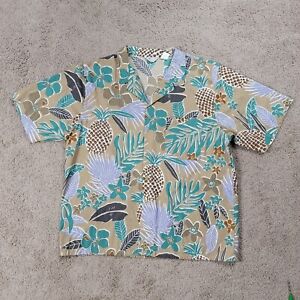 Vintage Hawaiian Shirt Mens FITS 2XL XXL SHORT floral pineapple palm beige aqua