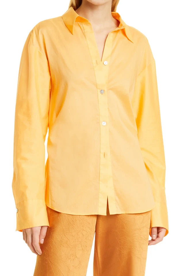 Vince Blouse L Large Tangelo Sculpted Voile Button Front Long Sleeve Shirt