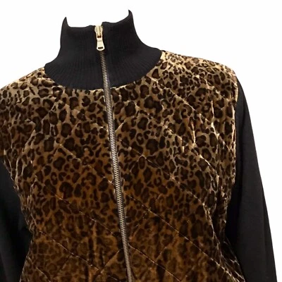 Chaqueta tejida acolchada de colección Y2K Lauren Ralph Lauren leopardo dinero antiguo para mujer talla L Foto 1 de 4