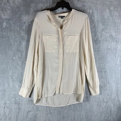 Túnica Vince feminina de seda manga comprida com botões marfim 10 bolsos luxo silencioso - Imagem 1 de 4