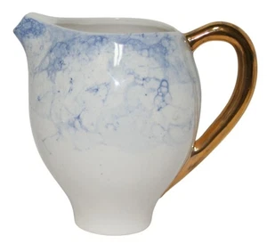 Anthropologie Eleodora Keramik Krug blau weiß Marmor Goldgriff Blumenvase - Bild 1 von 5
