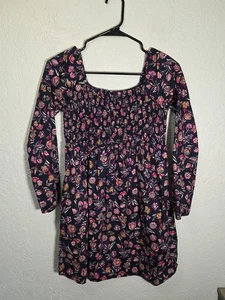 GAP Girls Dress Long Sleeve Smocked Cotton Dress Blue and Floral Print L 10/12 - Picture 1 of 6