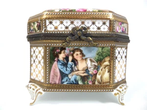 Limoges Metal Mounted Gilt Porcelain Jewellery Coffer has several imperfections - Picture 1 of 24