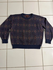 Vintage Racquet Club Wool Sweater XL Made in Hong Kong Geometric 80s 90s READ - Picture 1 of 6