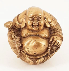 Vtg Brass Wealth Happy Laughing Sitting BUDDHA Statue Figurine 2.25" Paperweight - Bild 1 von 7