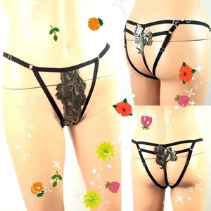 VICTORIA'S SECRET PANTY VERY SEXY BAND OF LOVERS OPEN BIKINI BLACK/GOLD size M - Picture 1 of 13