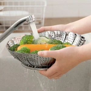 Tray Mesh Cook Stainless Steel Mesh Folding Steamer Steam Vegetable Basket - Picture 1 of 6