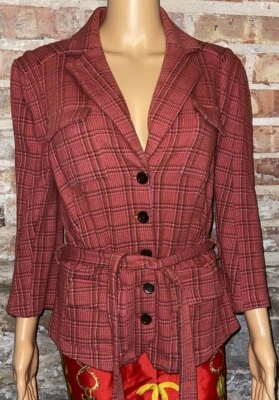 Jaqueta Blazer Xadrez Vermelha Malha Elástica Algodão Furstenberg Vintage DVD Tamanho Médio - Imagem 1 de 4