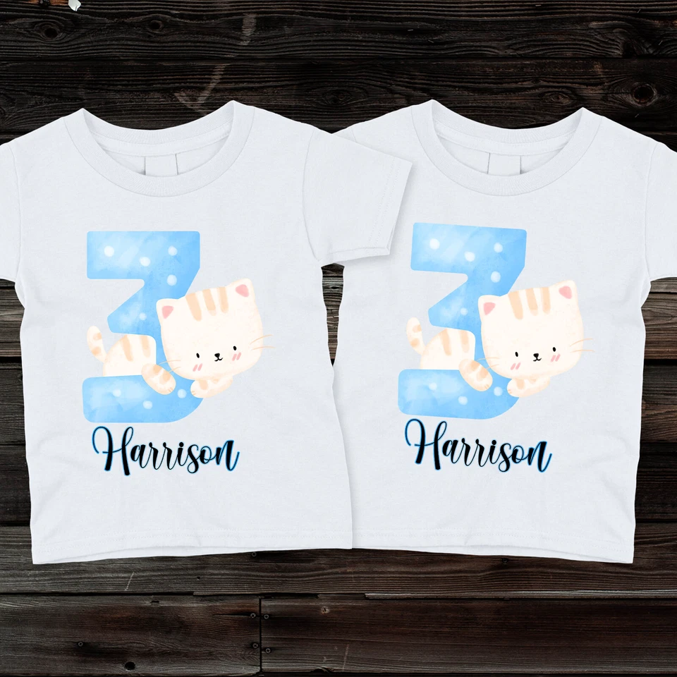 Camisetas de cumpleaños personalizadas de gatos para niños, niñas y niños pequeños Foto 1 de 1