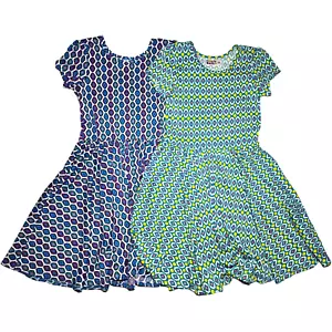 Lotto 2 Dot Smile Bambina 5 6 Geometrico Cappellino Maniche Girocollo Viola Blu Verde Nuovi con etichette - Foto 1 di 4