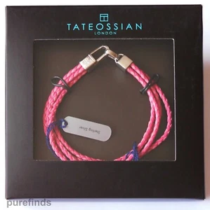 TATEOSSIAN LONDON SILVER PINK LEATHER BRACELET Size L 19.5 cm BNIB - Picture 1 of 6
