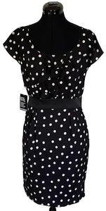Express schwarz & weiß Tupfen Flattern Ärmel Rüsche Oberteil Midi Kleid Gr. 6 neu mit Etikett - Bild 1 von 11