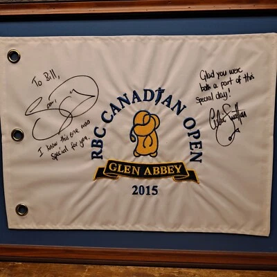 Bandera de golf firmada por Jason Day 2015 RBC Canadian Open Glen Abby con caddie  Foto 1 de 3