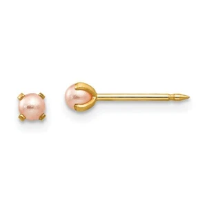 Inverness Real 14kt Yellow Gold 3mm Pink Simulated Pearl Post Earrings - Picture 1 of 6