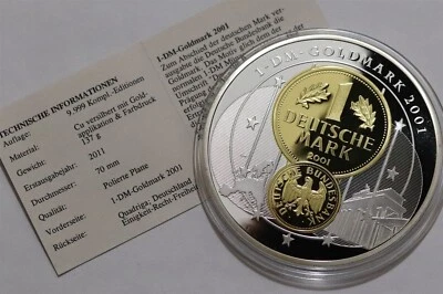 🧭 🇩🇪 GERMANY 2011 GOLD & SILVER PLATED MASSIVE MEDAL 70mm GOLD MARK B80 #9 - Image 1 of 4