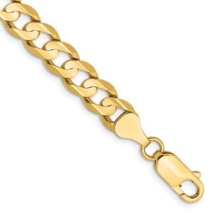 Real 14K Yellow Gold 6.75mm Open Concave Curb Chain Chain Bracelet; 7 inch - Picture 1 of 3