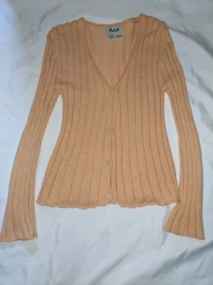 Cárdigan de lino acanalado ancho algodón Pima botón delantero talla S/M pequeño mediano Foto 1 de 4