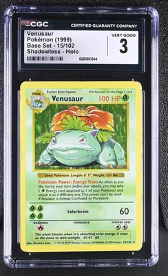 CGC 3 Venusaur 1999 Base Set 15/102 Shadowless Holo Pokemon Card - Image 1 of 2