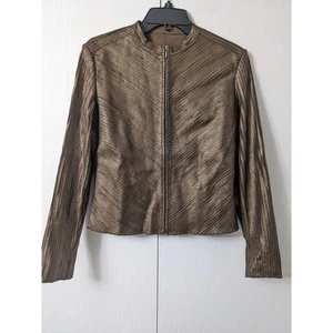 Giacca di pelle donna marrone manica lunga full zip taglia L - Foto 1 di 5