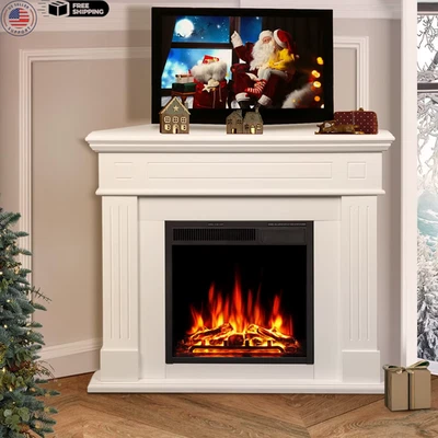 Lareira elétrica 43” prateleira madeira surround firebox, suporte de TV com suporte independente - Imagem 1 de 4