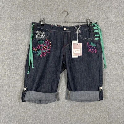 Pantalones Cortos Joe Browns Para Mujer Talla 12 UK Denim Boho Floral Bordado Encaje Foto 1 de 4