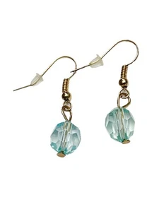Baby Blue Faux Topaz Gold Tone Earrings Vintage Style - Picture 1 of 5