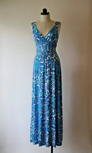 Lilly Pulitzer Blue White Rayon Ocean Seashells Jersey Long Maxi Dress Women XS - Picture 1 of 24