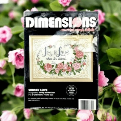 Kit de punto de cruz contado temática de amor Joy is Love When Shared Roses boda 1992  Foto 1 de 4