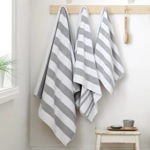 Bianca Reversible Stripe Jacquard 100% Cotton Hand Or Bath Towel Bath Sheet Grey - Picture 1 of 20